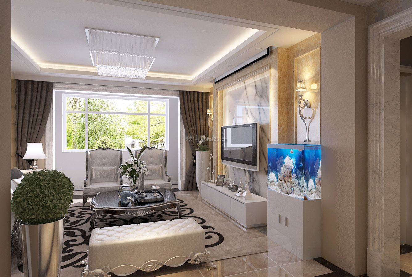 欧式风格120平米家庭客厅装修效果图大全
