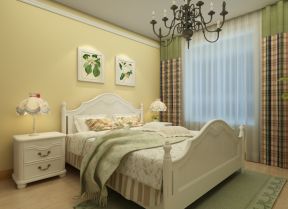 90平米田园风格二居室卧室窗帘搭配装修效果图