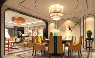 新中式风格208平米四居餐厅背景墙装修效果图