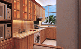 150平米混搭风格四居室厨房实木橱柜设计效果图