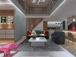 现代简约风格96平米复式客厅沙发装修效果图