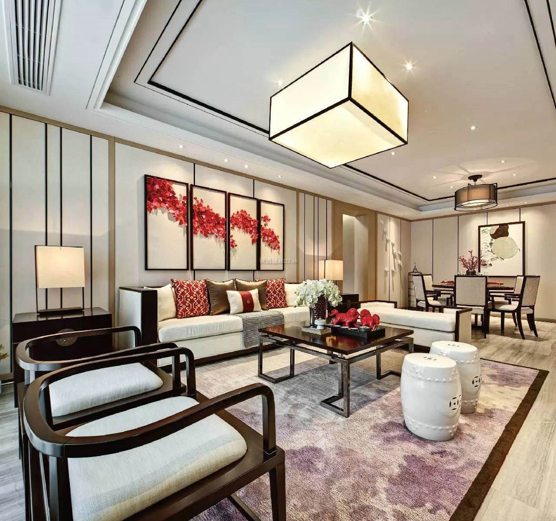 130平米新中式风格三居客厅休闲椅子装修图片