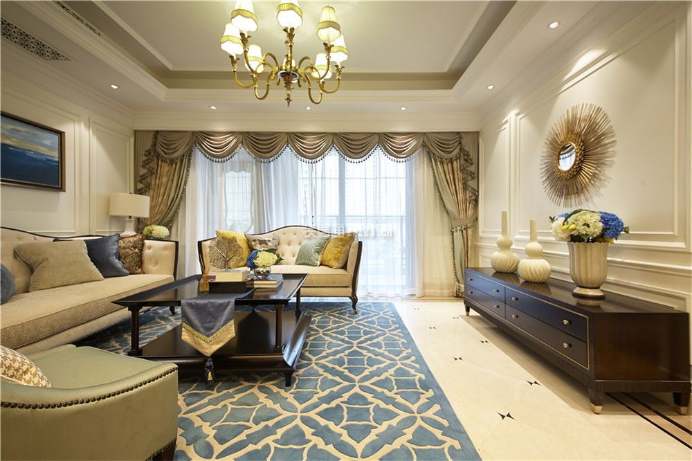 127平米简欧风格平层客厅窗帘搭配设计图片