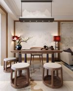 143平新中式三居餐厅客厅茶室一体设计效果图