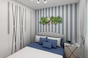 地中海风格116平三居卧室条纹壁纸装修效果图