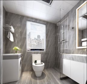 现代轻奢风格170平四居室卫生间背景墙设计效果图