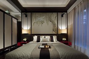 北大资源公园1898150平四居新中式风格卧室床头背景墙设计