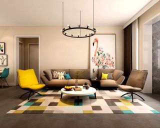 现代简约风格113平米二居客厅沙发墙设计效果图