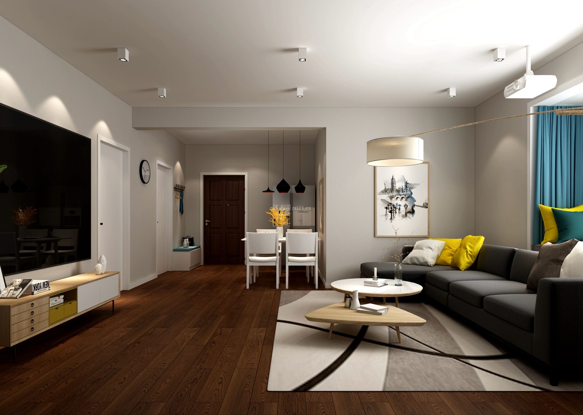 100平米两居室,简单大气的现代简约风格!