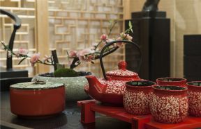 新中式风格室内茶具摆放效果图