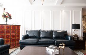 欧美混搭风格84平米小户型客厅皮沙发设计图片