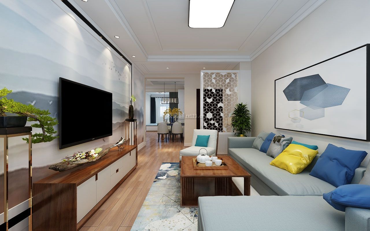 简约现代风格75平二居室客厅茶几设计效果图