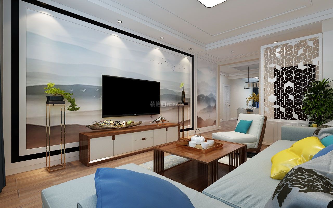 简约现代风格75平二居室客厅电视柜设计效果图