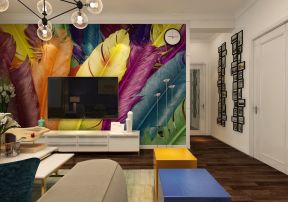 112平三居室客厅电视背景墙颜色装潢设计图片