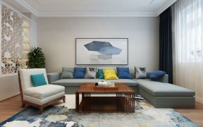 简约现代风格75平二居室客厅沙发墙设计效果图