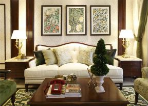 美式复古风格客厅沙发背景墙装饰图片