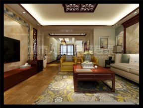 新中式风格170平复式客厅茶几家装效果图