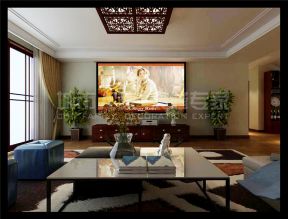 新中式风格170平复式客厅电视柜子家装效果图