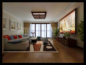 新中式风格170平复式客厅吸顶灯家装效果图