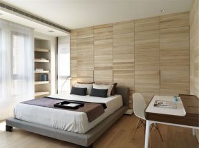 港式装修风格卧室木质背景墙设计效果图