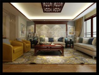 新中式风格170平复式客厅沙发墙面家装效果图