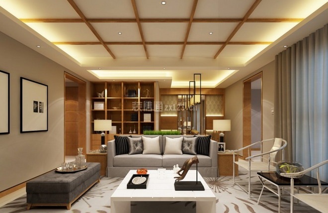 98平中式风格客厅方形白色茶几图片一览