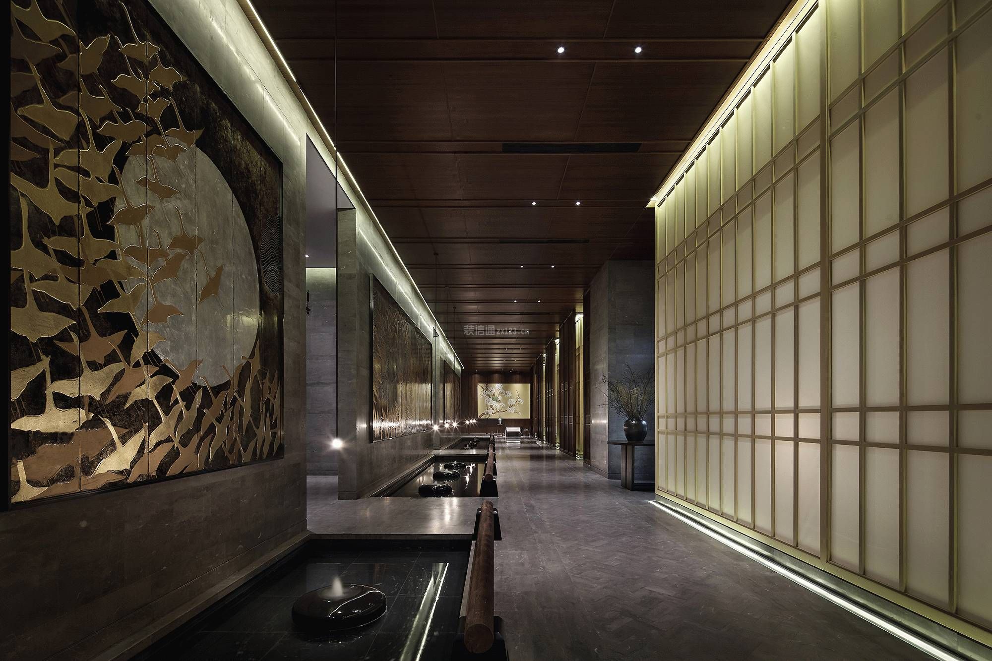 新中式风格220平米茶楼大厅过道设计效果图片