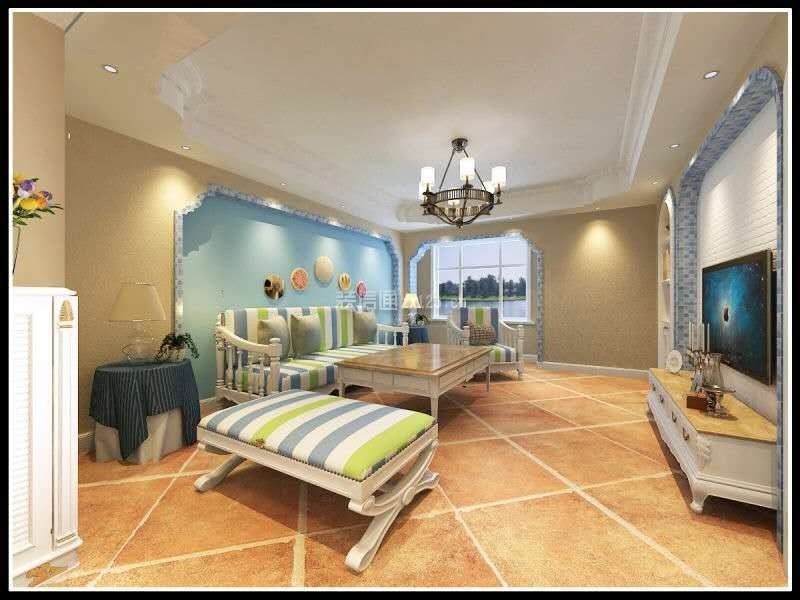 地中海风格客厅地板砖装修设计效果图