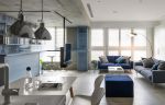 北欧工业风格120平米三居客厅蓝色沙发装修效果图片