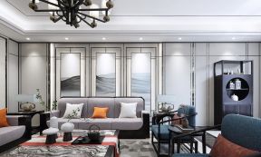 新中式风格97平四居客厅沙发墙设计效果图