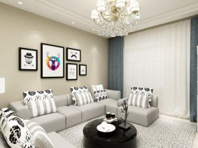 现代风格三居室客厅黑色圆茶几效果图