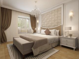 欧式风格155平米卧室软包床头背景墙装修效果图