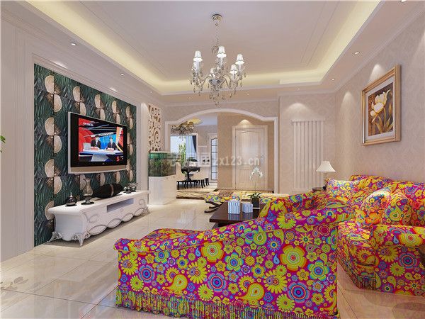 混搭风格120平米客厅沙发颜色搭配装修效果图