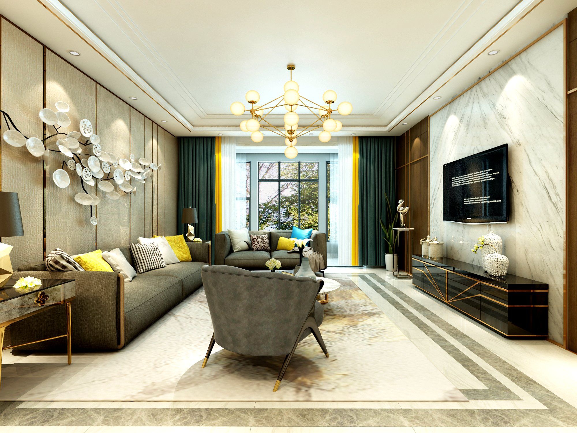 现代风格180平米三室客厅背景墙装修效果图