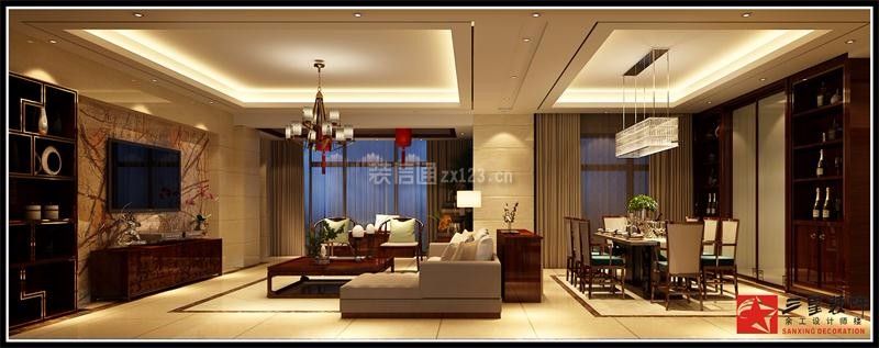 新中式风格客厅吊顶效果图 2020大气简约新中式风格客厅效果图 