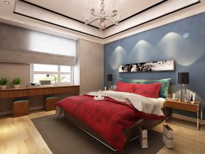 100平方米现代简约三房卧室床头背景墙家装效果图