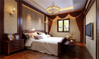 中式风格家装卧室床头软包设计效果图