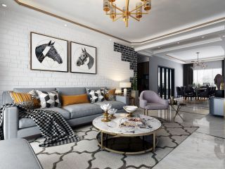 现代风格110平客厅沙发背景墙设计效果图