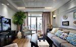 美式风格家庭客厅纯色窗帘设计效果图