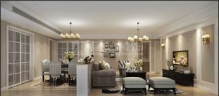 南航明珠105㎡美式风格四居室客厅装修效果图