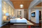 中式风格别墅卧室床头壁纸装潢装饰效果图