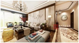 130平新中式风格三室客厅沙发墙家装效果图