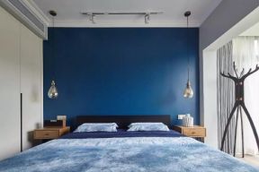 欧式风格116平主卧室蓝色背景墙装修图片