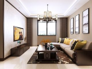 新中式风格三室客厅电视柜装修设计效果图
