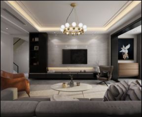 龙湖香缇蓝湾180㎡现代中式三居室客厅装修效果图