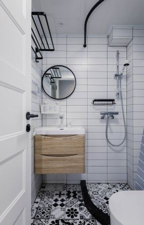 75平米简约北欧二居卫生间白色瓷砖设计图片
