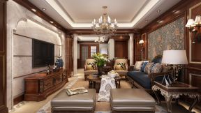 美式古典风格家庭客厅实木电视柜设计效果图
