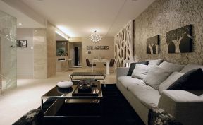 现代简约复式客厅灰色布艺沙发装修图片