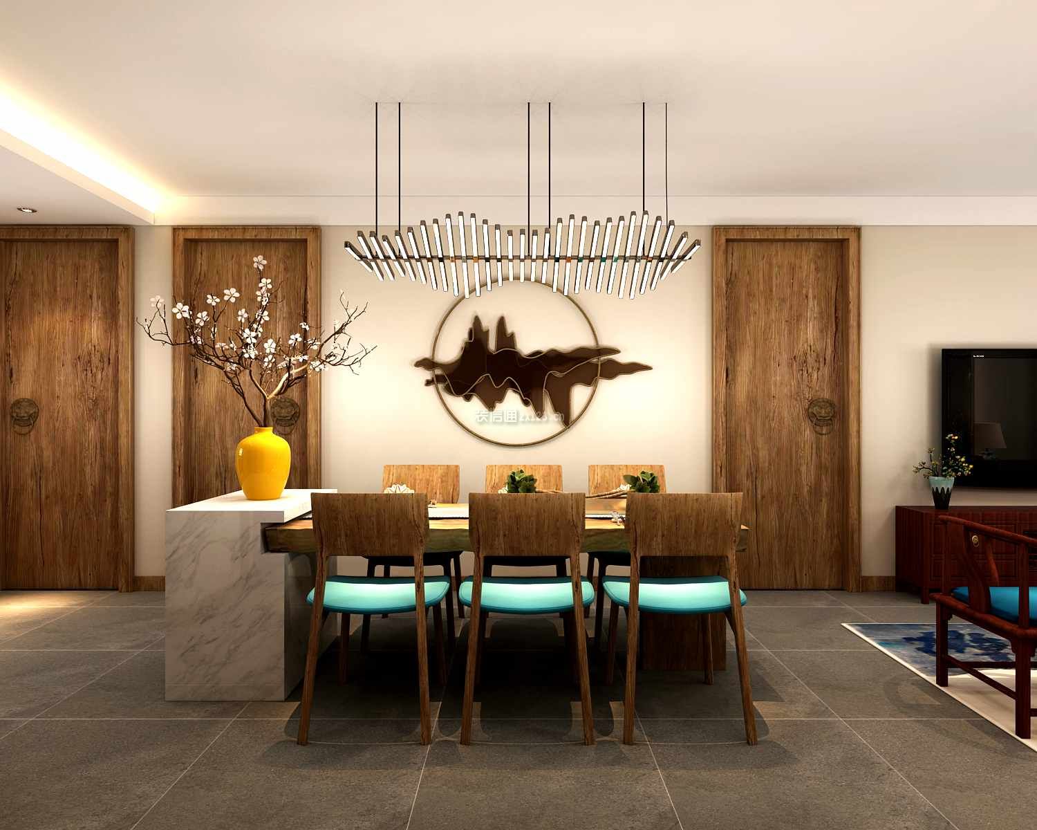 中式风格家庭餐厅灯具创意设计效果图