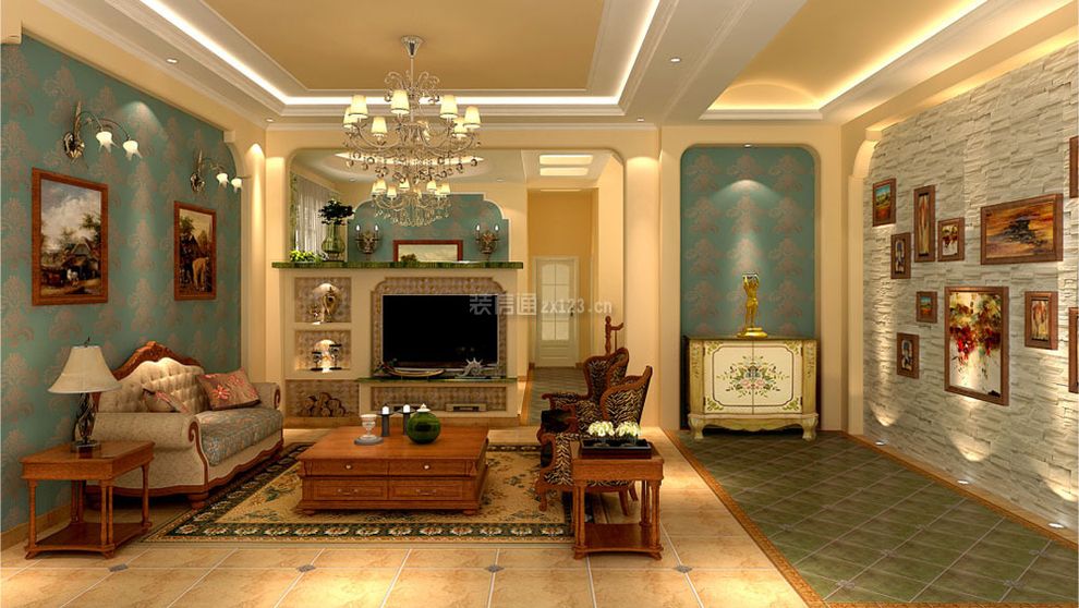 美式别墅客厅效果图 美式别墅客厅装修 美式别墅客厅图片 
